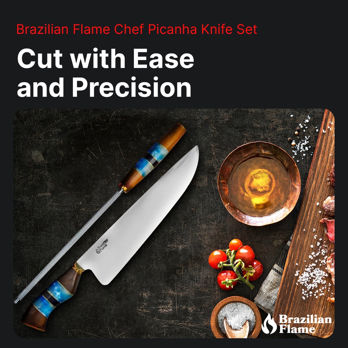 Brazilian Flame Chef's Knife - Picanha Set with Sharpener