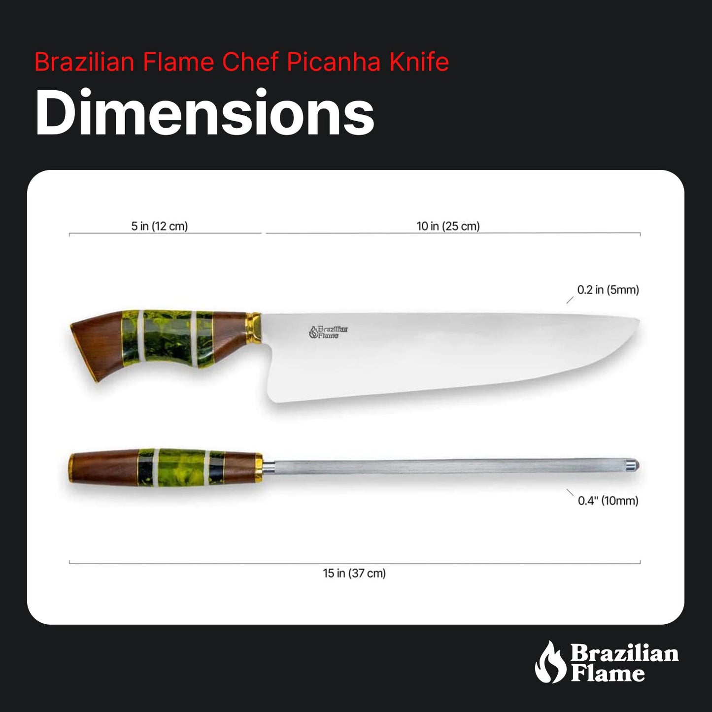 Brazilian Flame Chef's Knife - Picanha Set with Sharpener