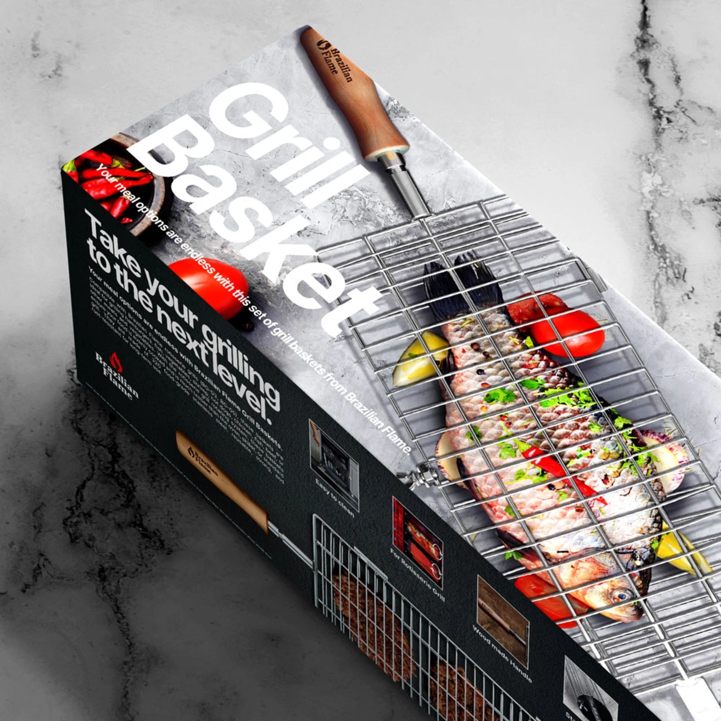 Brazilian Flame Rotisserie Grill Basket - Set