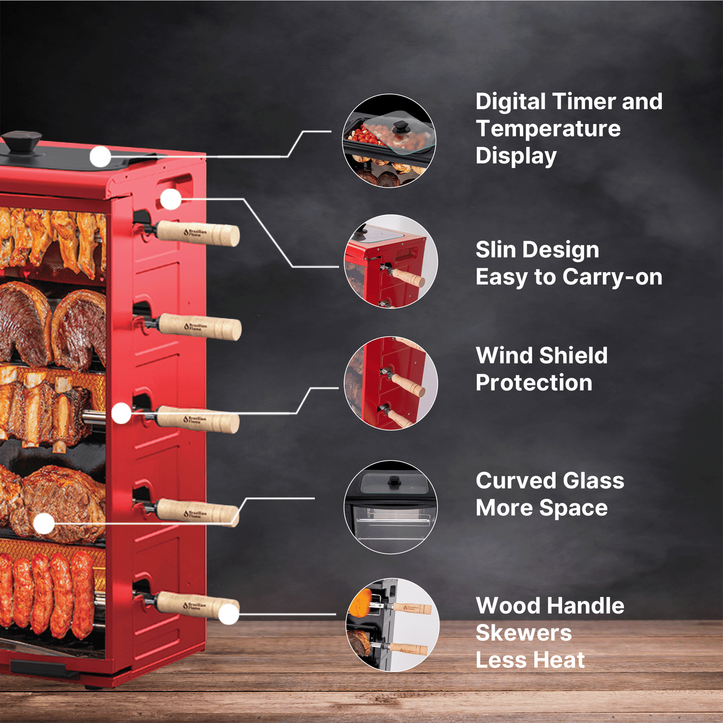 FOGO SERIES Rotisserie Gas Grill w/5-Skewers by Brazilian Flame®