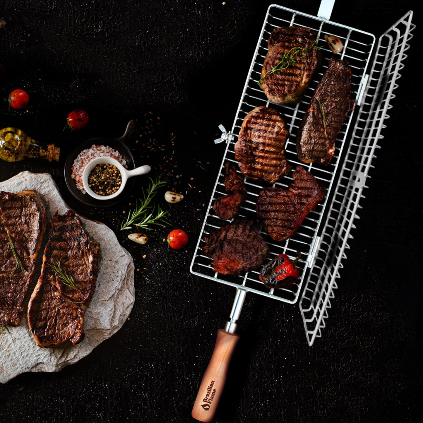 Brazilian Flame Rotisserie Grill Basket - Set