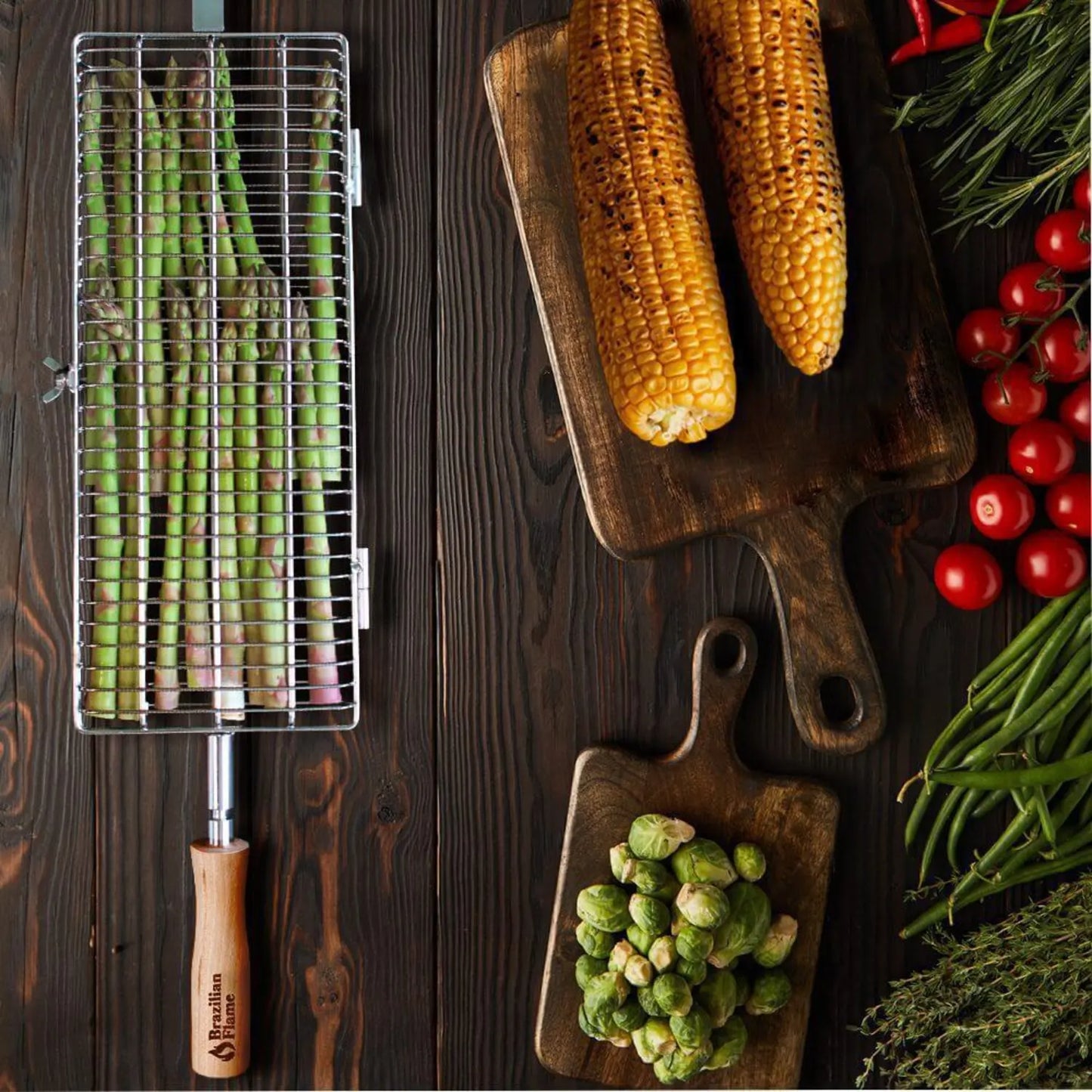 Brazilian Flame Flat Rotisserie Grill Basket - Vegetables