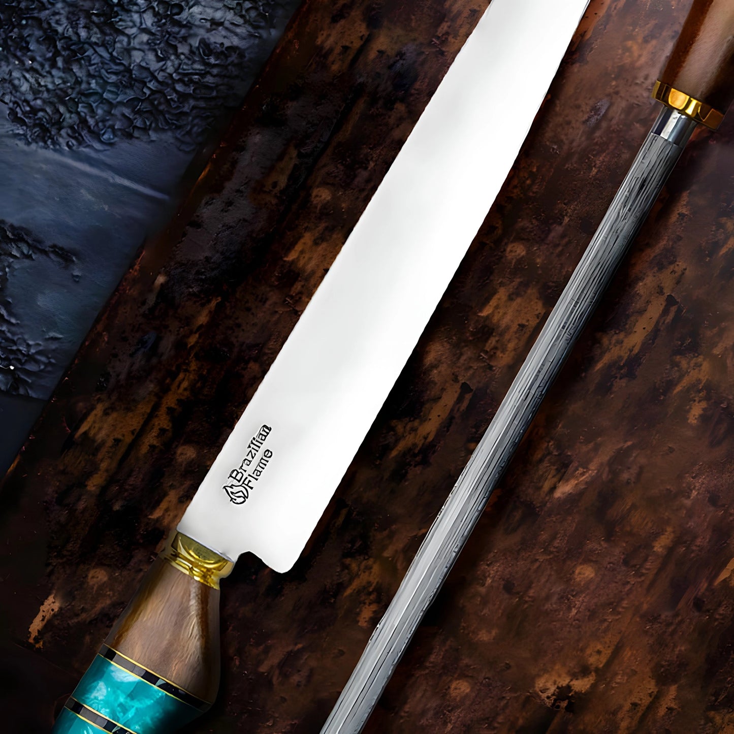 Brazilian Flame Chef's Knife - Ribs Set with Sharpener