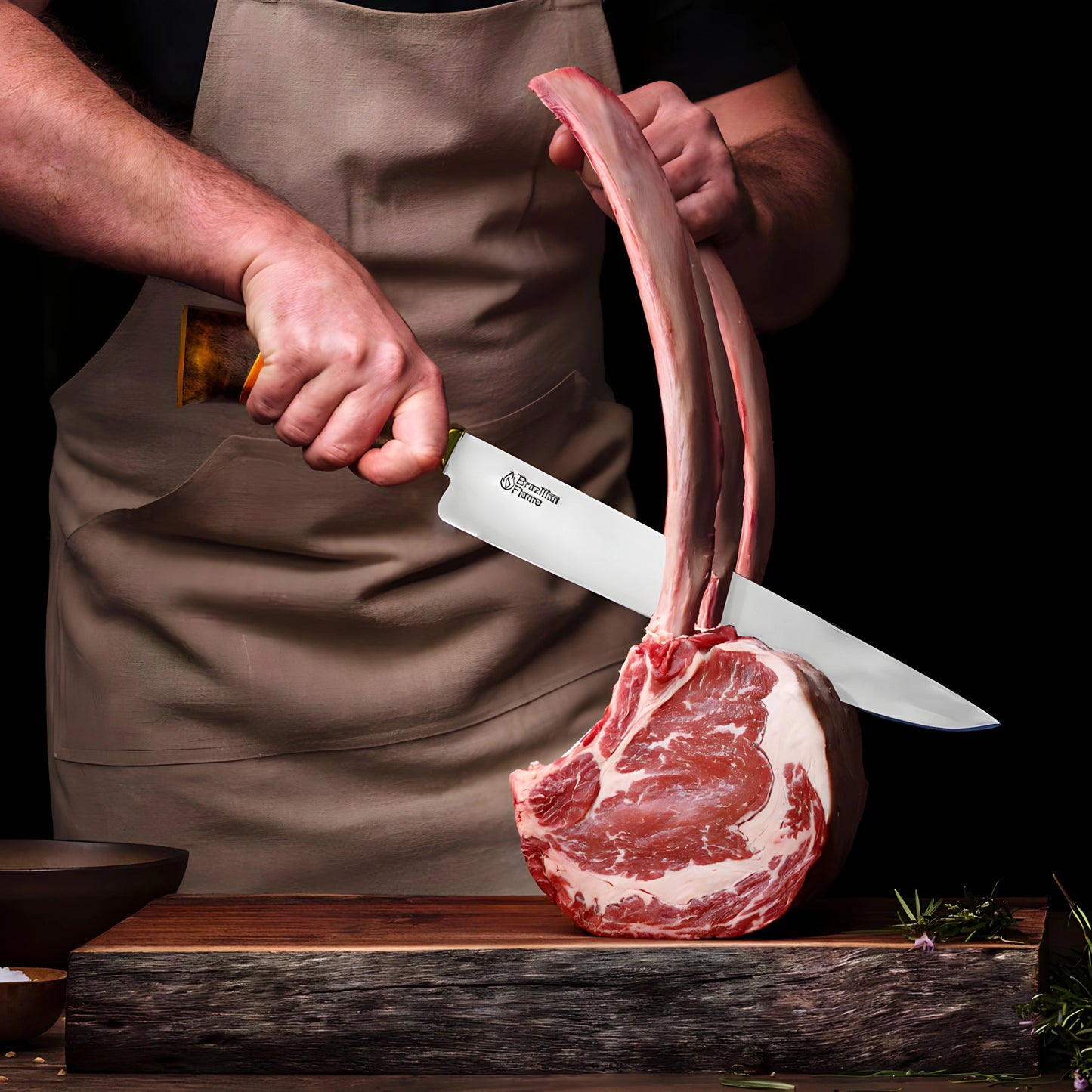 Brazilian Flame Chef's Knife - Ribs Set with Sharpener