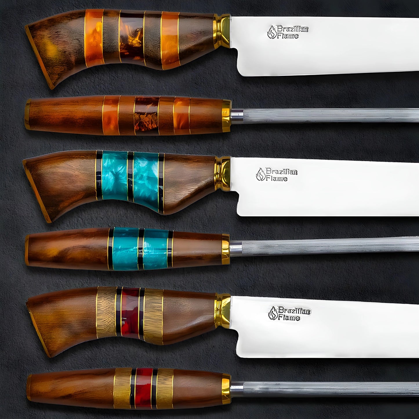 Brazilian Flame Chef's Knife - Ribs Set with Sharpener