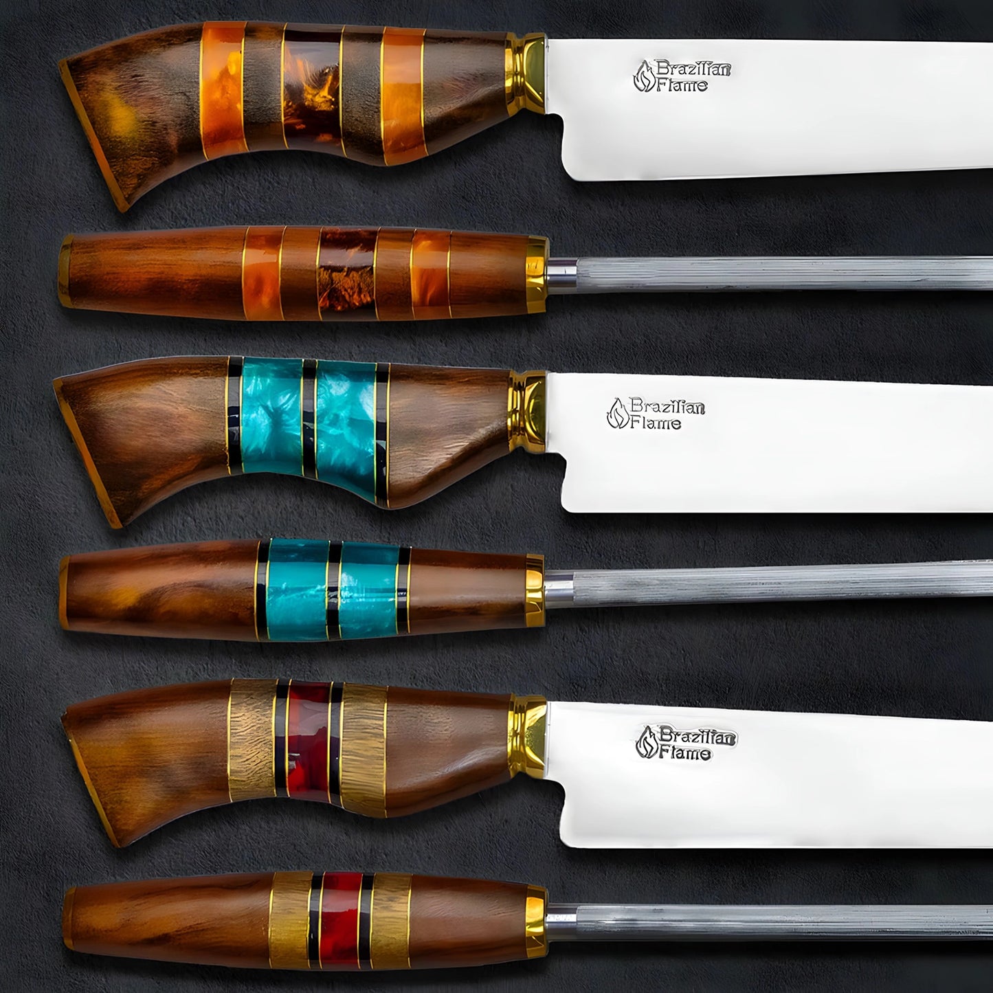 Brazilian Flame Chef's Knife -  Ribs Set with Sharpener