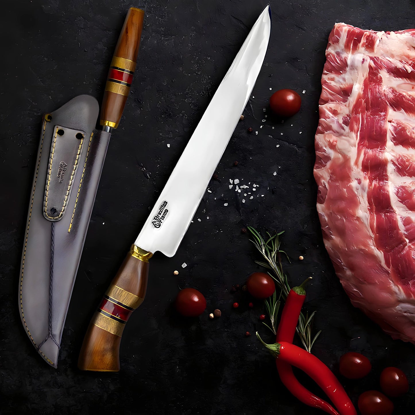 Brazilian Flame Chef's Knife - Ribs Set with Sharpener