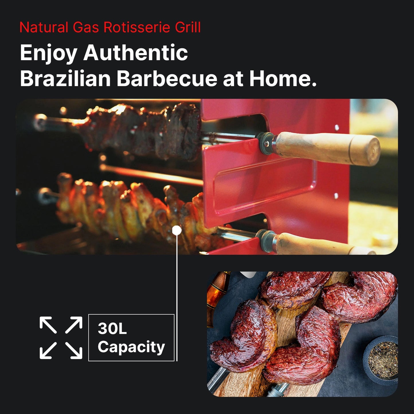 Brazilian Flame Rotisserie Gas Grill w/5-Skewers - Churrasco® Series
