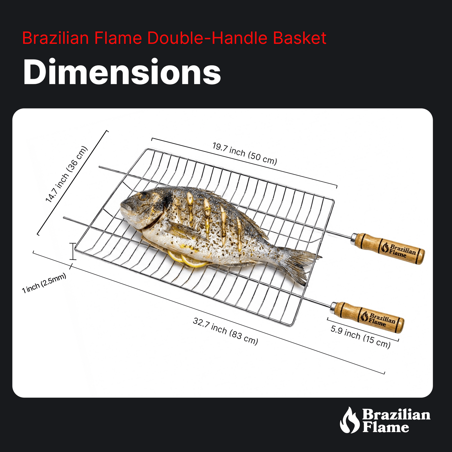 Brazilian Flame Double-Handle BBQ Grilling Topper – Chrome-Plated Open Grill Tray with Wooden Handles