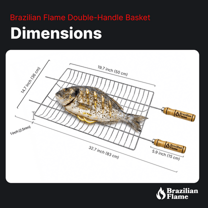 Brazilian Flame Double-Handle BBQ Grilling Topper – Chrome-Plated Open Grill Tray with Wooden Handles