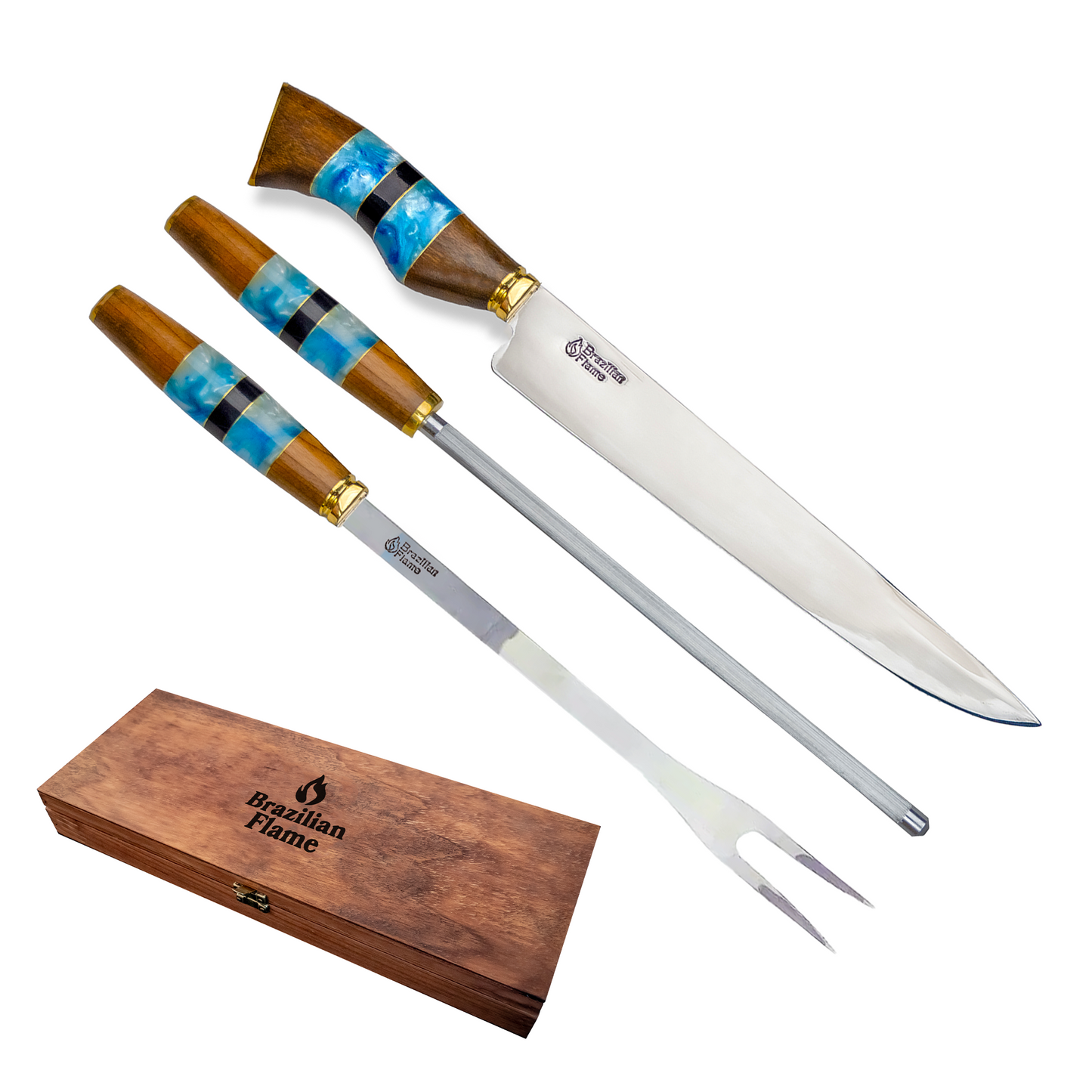 Brazilian Flame Tri Set Wooden Box Knife