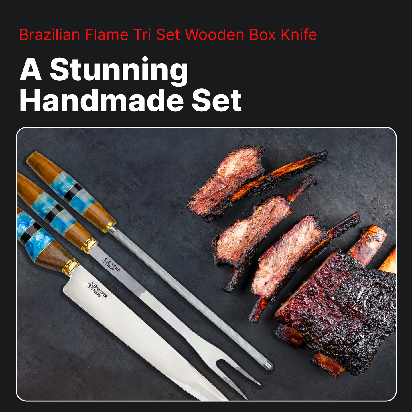 Brazilian Flame Tri Set Wooden Box Knife