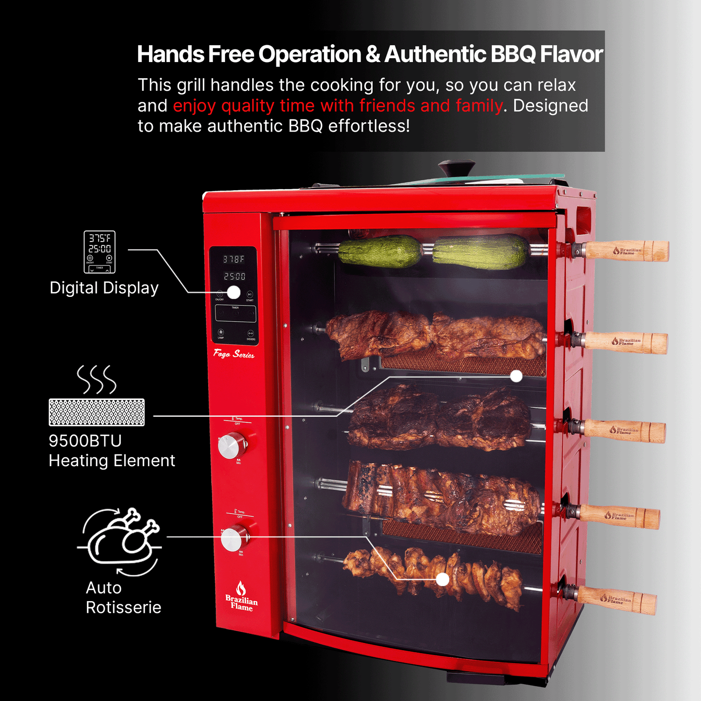 FOGO SERIES Rotisserie Gas Grill w/5-Skewers by Brazilian Flame®