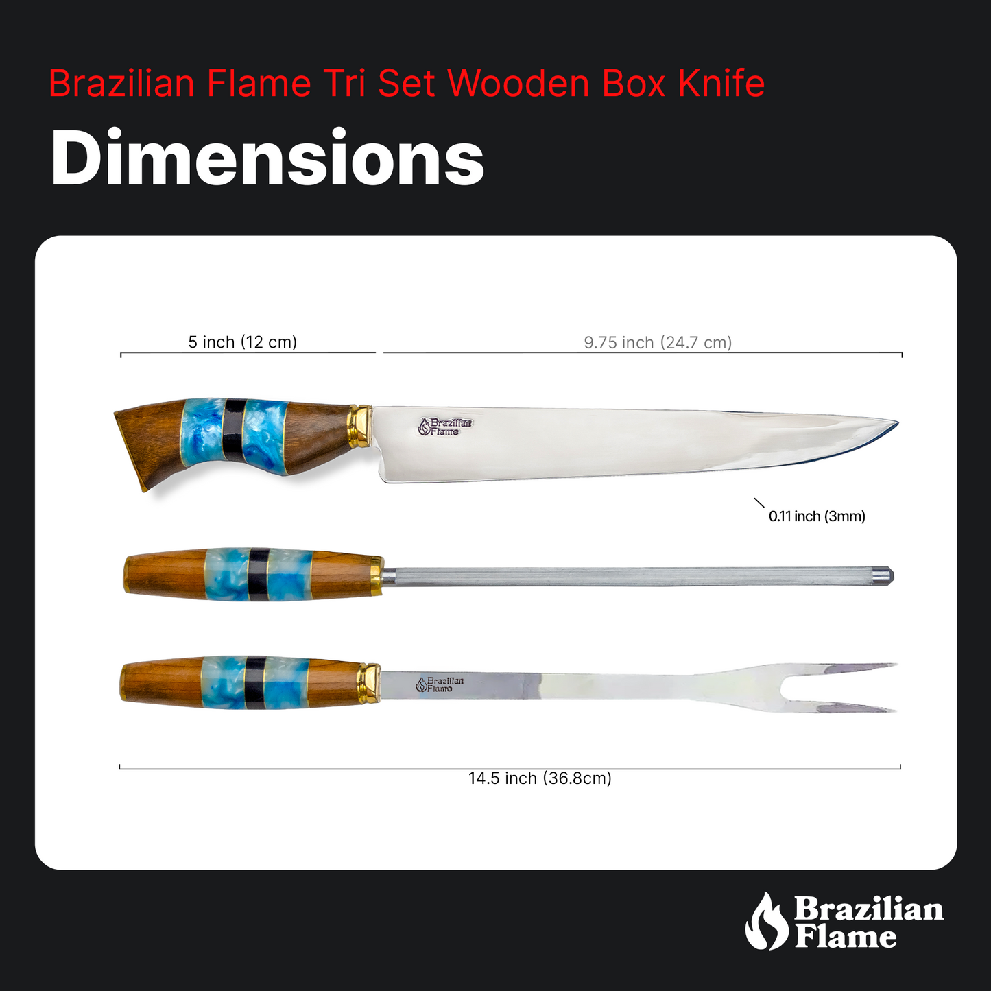 Brazilian Flame Tri Set Wooden Box Knife