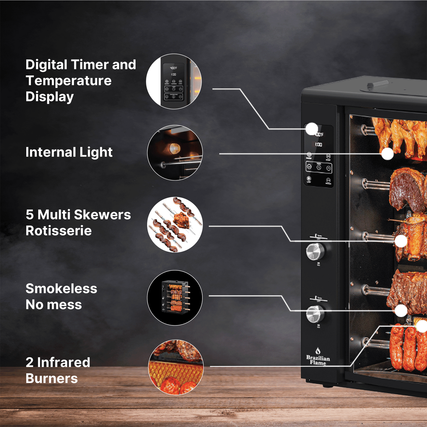 FOGO SERIES Rotisserie Gas Grill w/5-Skewers by Brazilian Flame®