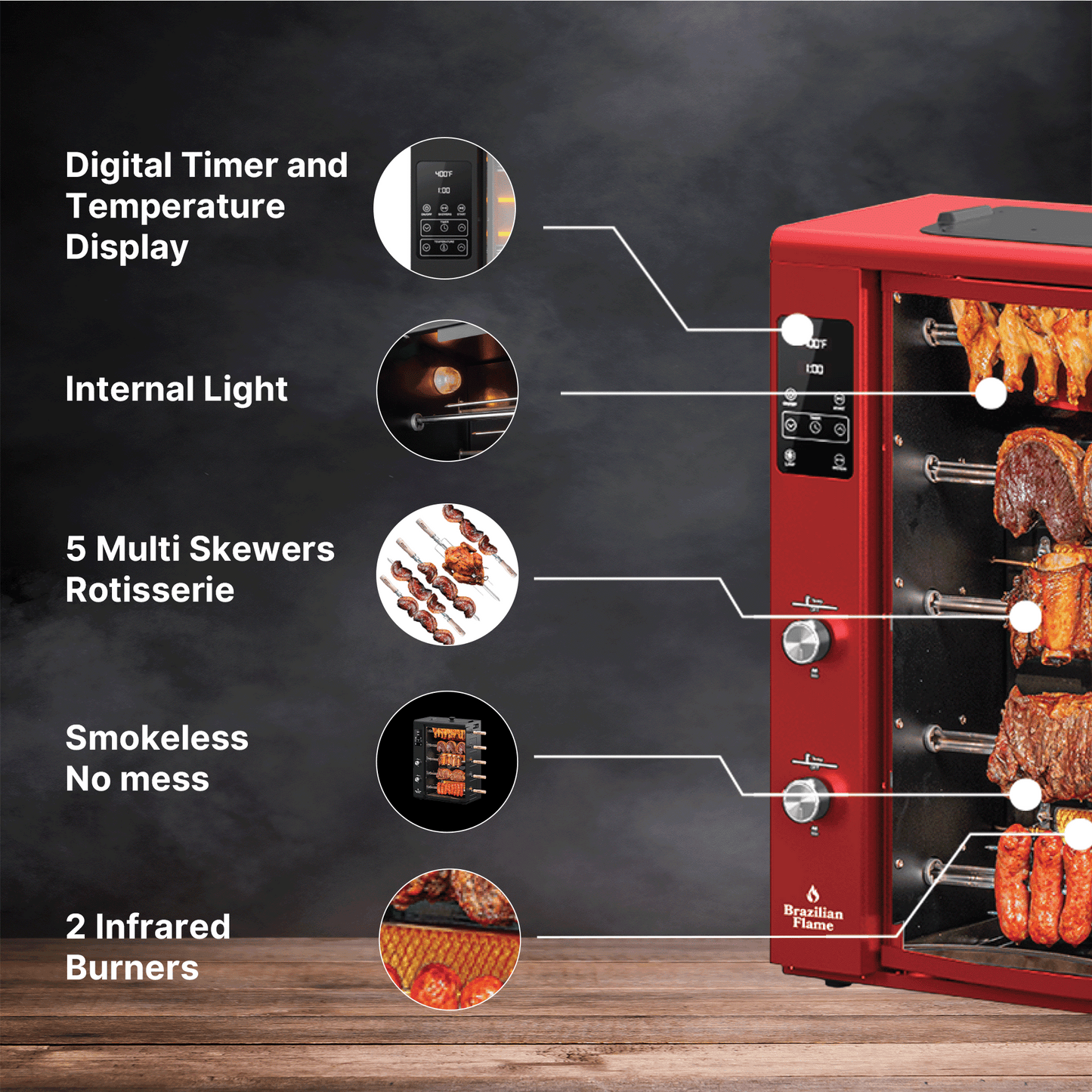FOGO SERIES Rotisserie Gas Grill w/5-Skewers by Brazilian Flame®