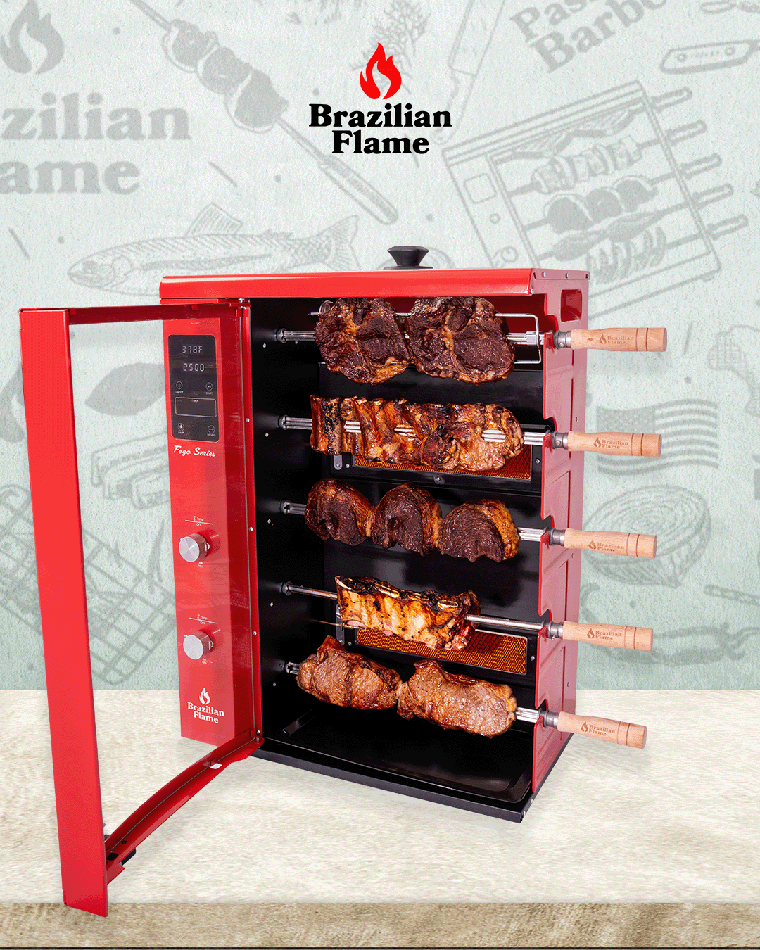 FOGO SERIES Rotisserie Gas Grill w/5-Skewers by Brazilian Flame®
