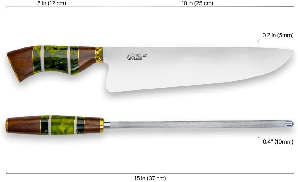 Brazilian Flame Chef Ribs Knife Set with Sharpener