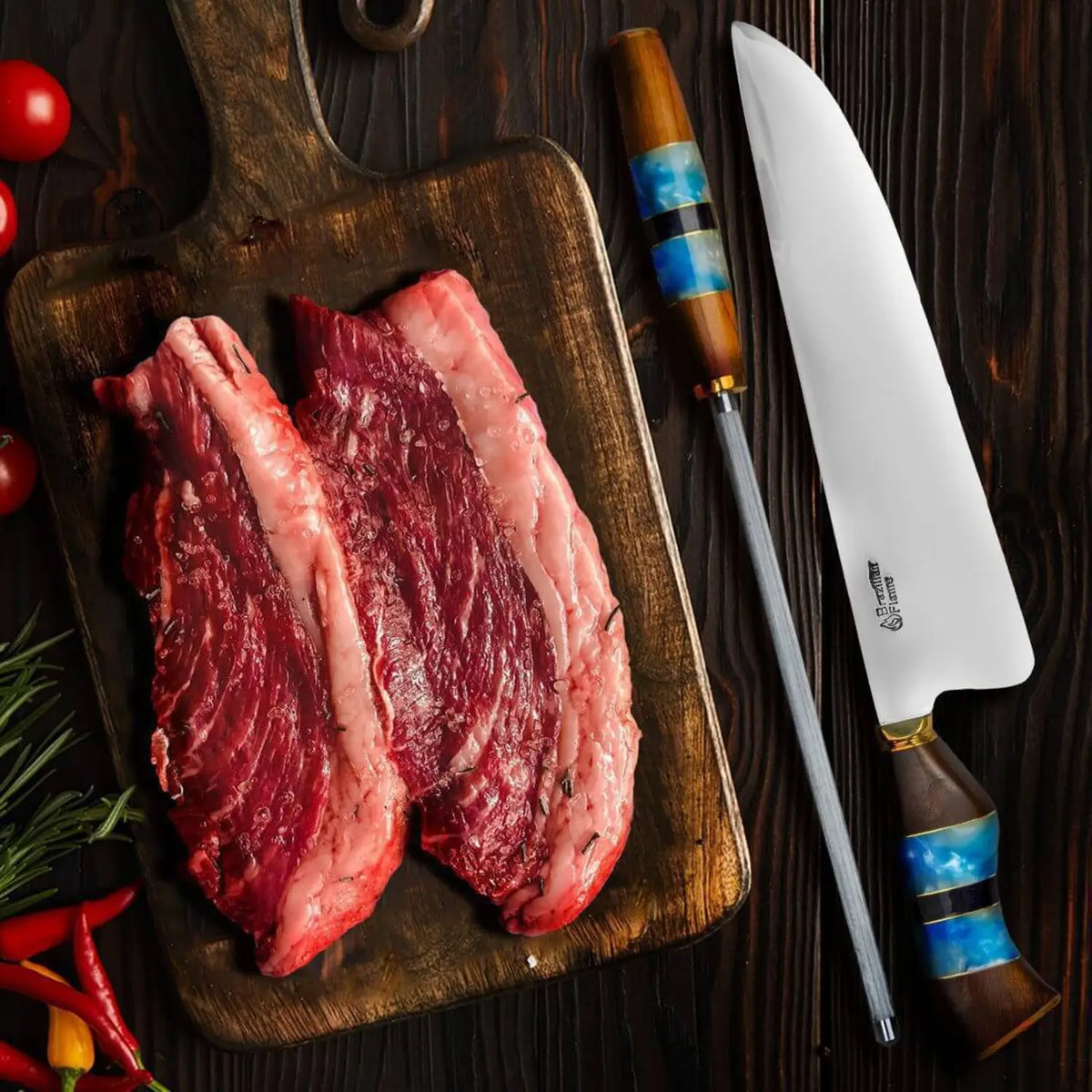 Brazilian Flame Chef Picanha Knife Set with Sharpener