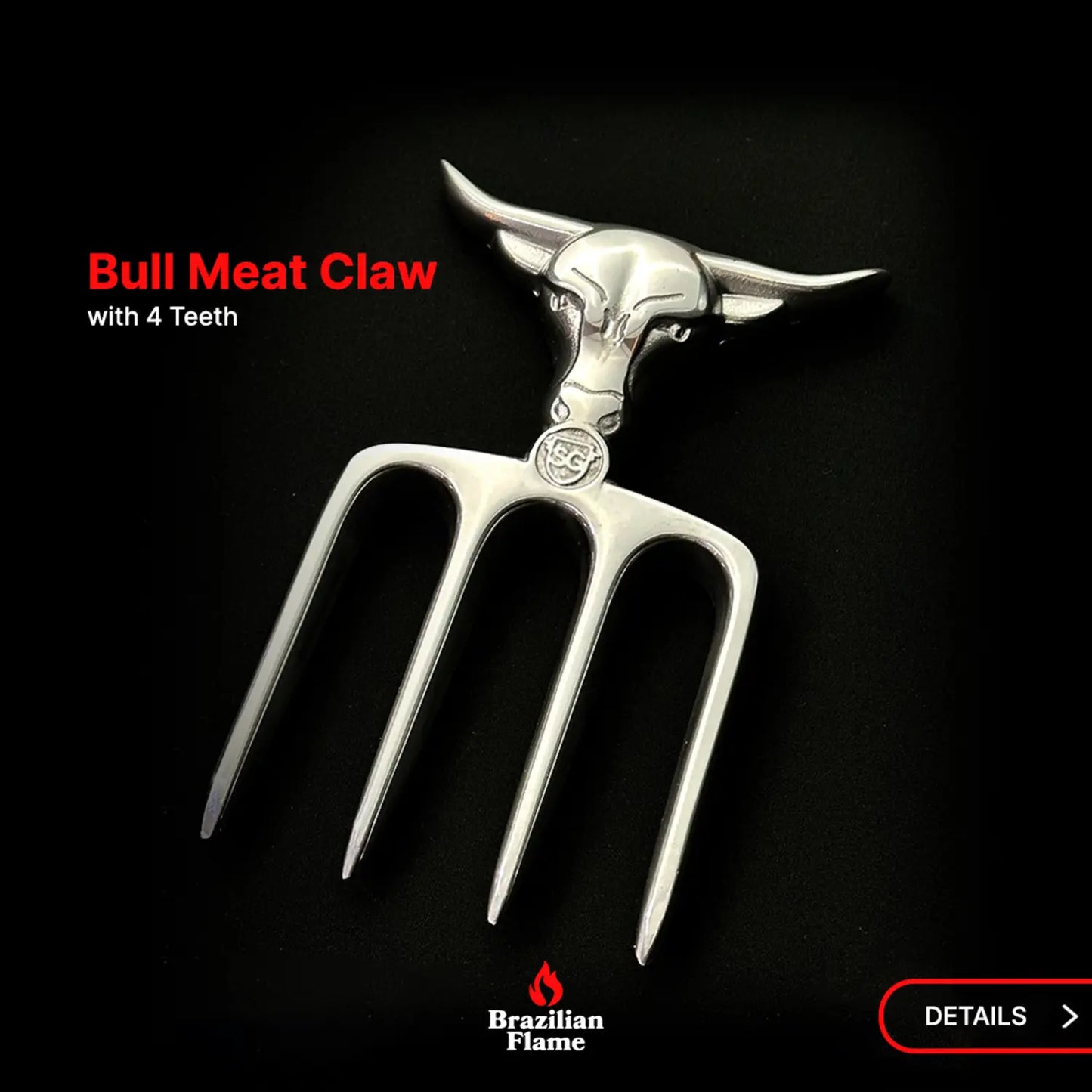 Brazilian Flame Meat Shredder Claw - Bull, 4 Long Teeth Fork