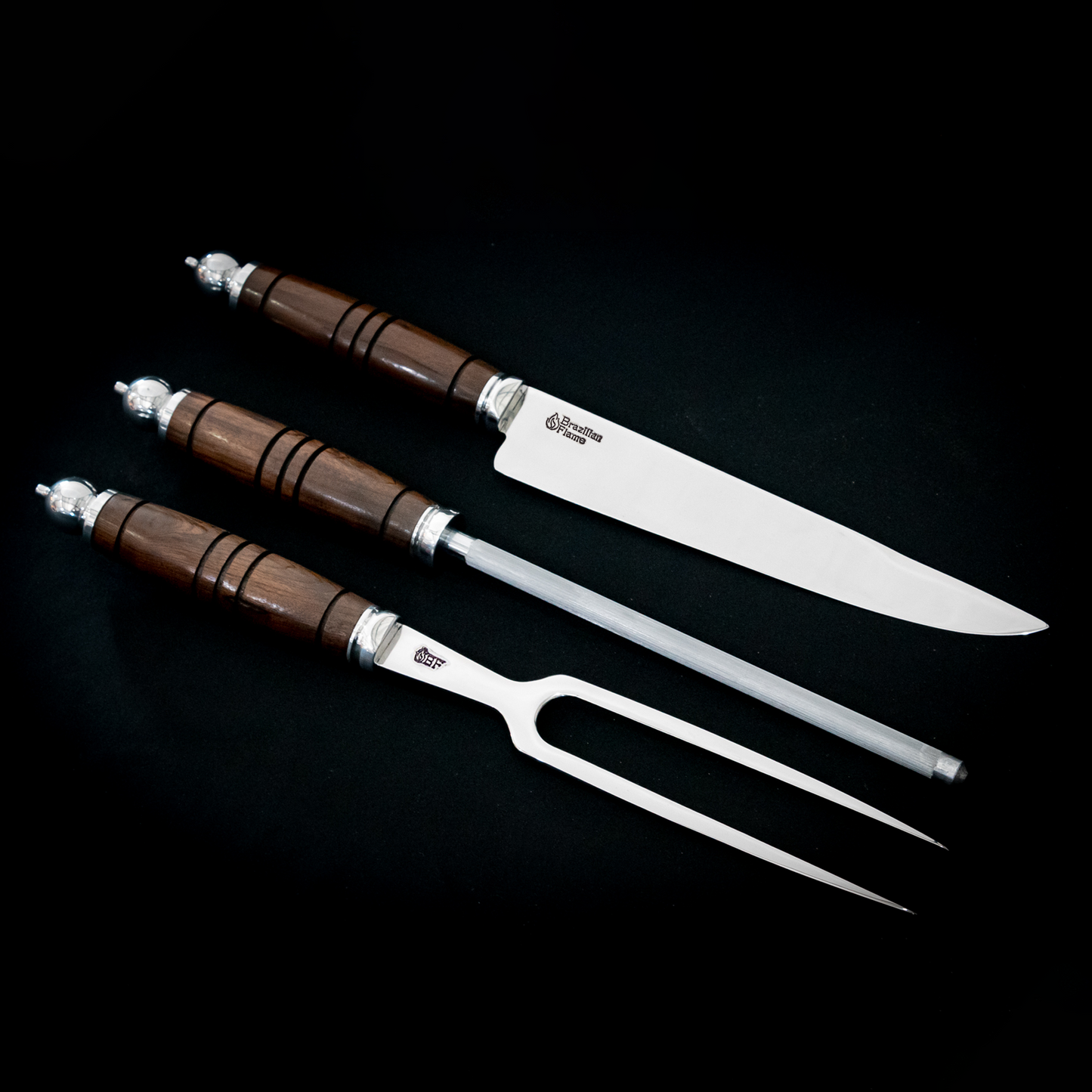 Brazilian Flame Master Cutlery Line Barbecue Set (Fork + Knife + Sharpener)