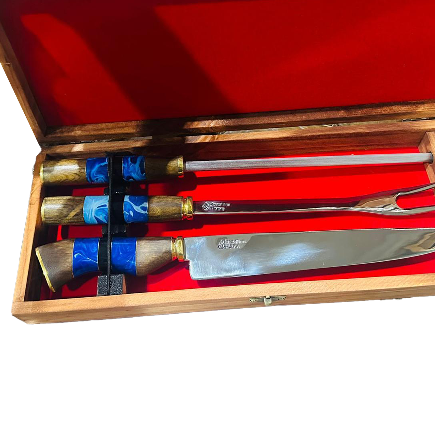 Brazilian Flame Tri Set Wooden Box Knife