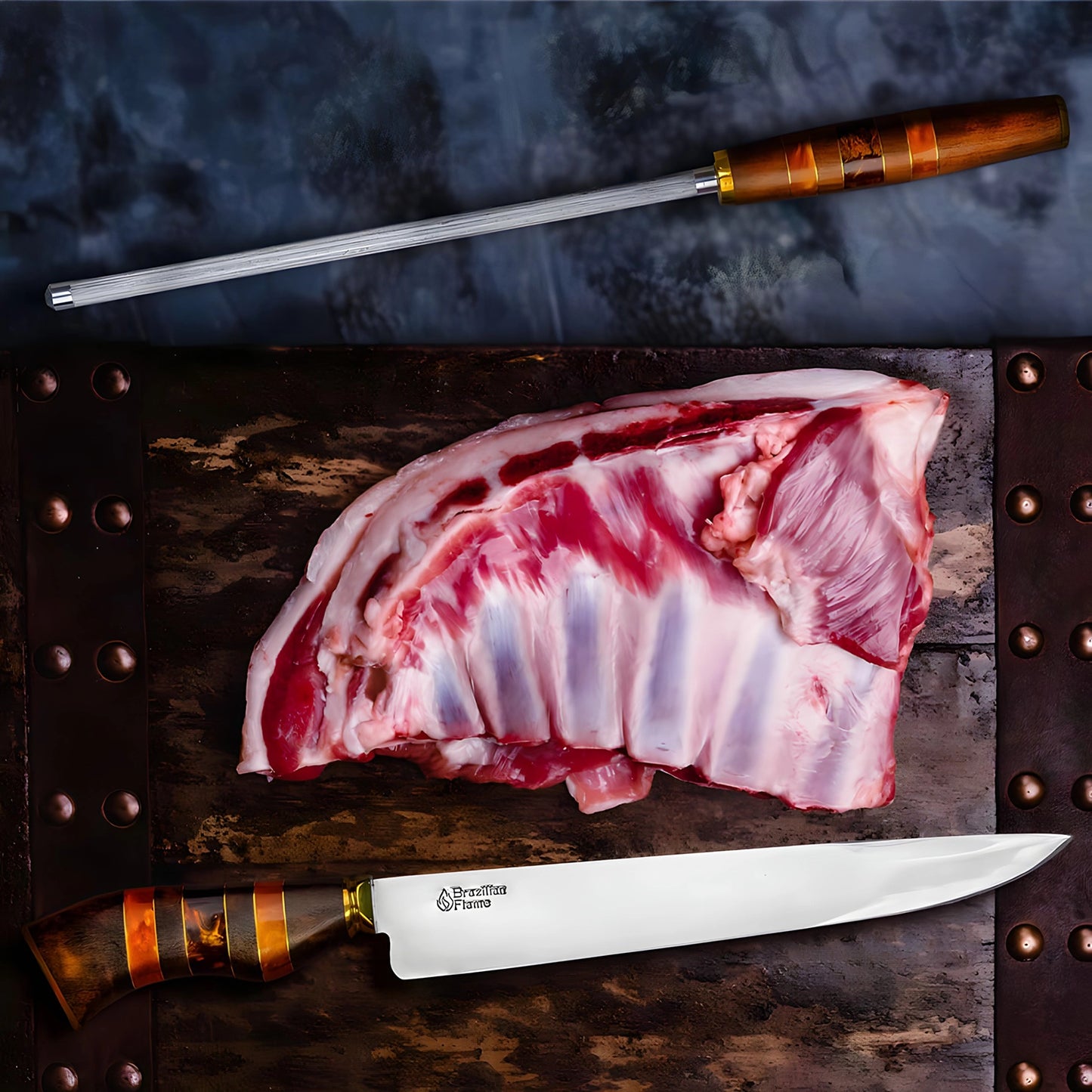 Brazilian Flame Chef's Knife -  Ribs Set with Sharpener