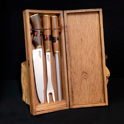 Brazilian Flame Tri Set Wooden Box Knife